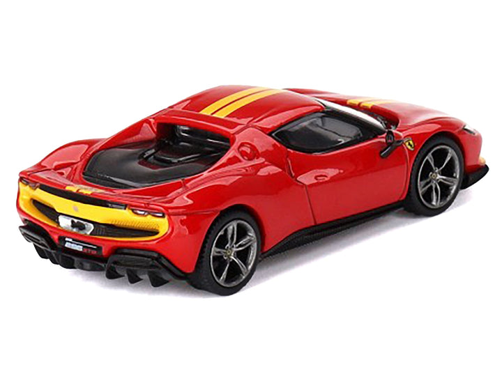 Ferrari 296 GTB Assetto Fiorano Rosso Corsa Red with Yellow Stripes 1/64 Diecast Model Car by BBR image 2