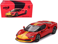 Ferrari 296 GTB Assetto Fiorano Rosso Corsa Red with Yellow Stripes 1/64 Diecast Model Car by BBR image 4