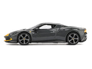 Ferrari 296 GTB Assetto Fiorano Grigio Scuro (Dark Gray) with Yellow Stripes 1/64 Diecast Model Car by BBR image 2