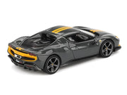 Ferrari 296 GTB Assetto Fiorano Grigio Scuro (Dark Gray) with Yellow Stripes 1/64 Diecast Model Car by BBR image 3