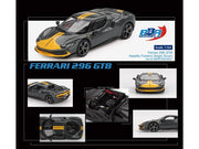 Ferrari 296 GTB Assetto Fiorano Grigio Scuro (Dark Gray) with Yellow Stripes 1/64 Diecast Model Car by BBR image 4