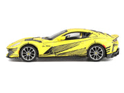 Ferrari 812 Competizione Matt Yellow with Graphics and Yellow Interior "Tailor Made" 1/64 Diecast Model Car by BBR image 2