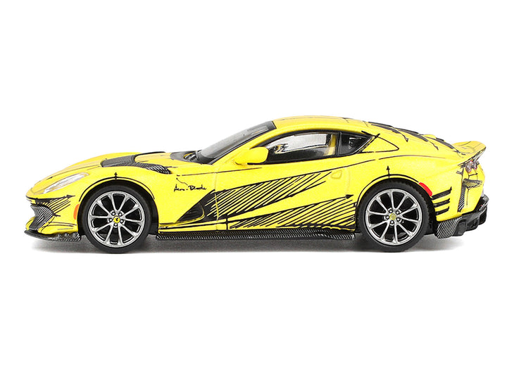 Ferrari 812 Competizione Matt Yellow with Graphics and Yellow Interior "Tailor Made" 1/64 Diecast Model Car by BBR image 2