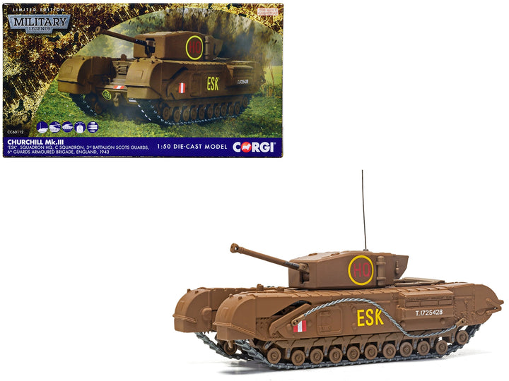 Churchill Mk.III Tank "ESK Squadron HQ C Squadron 3rd Battalion Scots Guards 6th Guards Armoured Brigade" (1943) British Royal Army "Military Legends" Series 1/50 Diecast Model by Corgi image 2