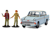 Flying Ford Anglia RHD (Right Hand Drive) Light Blue with White Top (Weathered) with Harry and Ron Figures "Harry Potter" Movie Series Diecast Model by Corgi image 2