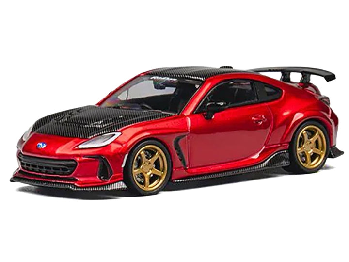 Subaru BRZ Varis Arising-1 RHD (Right Hand Drive) Red Metallic with Carbon Hood and Top and Extra Wheels 1/64 Diecast Model Car by CM Model image 2