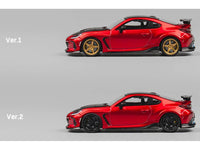 Subaru BRZ Varis Arising-1 RHD (Right Hand Drive) Red Metallic with Carbon Hood and Top and Extra Wheels 1/64 Diecast Model Car by CM Model image 3