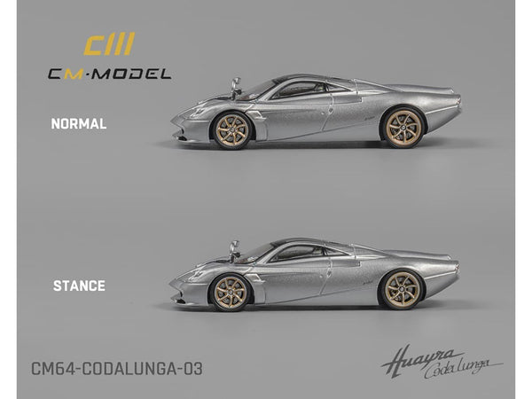 Pagani Huayra Codalunga Silver Metallic with Sunroof and Extra Wheels 1/64 Diecast Model Car by CM Model image 3