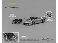 Pagani Huayra Codalunga Silver Metallic with Sunroof and Extra Wheels 1/64 Diecast Model Car by CM Model image 4