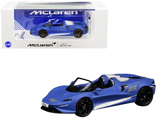 McLaren Elva Convertible #26 Matt Blue with White Stripes and Extra Wheels 1/64 Diecast Model Car by CM Model