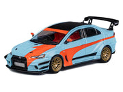Mitsubishi Lancer Evolution X Varis RHD (Right Hand Drive) Light Blue with Black Top and Orange Stripes 1/64 Diecast Model Car by CM Model image 3