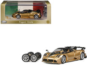 Pagani Imola Gold Carbon Metallic with Black Carbon Top with Extra Wheels 1/64 Diecast Model Car by CM Model image 3