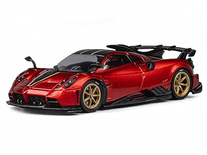 Pagani Imola Red Metallic with Carbon Top and Stripes with Extra Wheels 1/64 Diecast Model Car by CM Model image 2