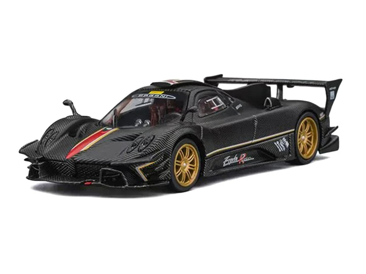 Pagani Zonda Revolucion Carbon with Red and Gold Stripes and Extra Wheels 1/64 Diecast Model Car by CM Models image 2