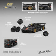 Pagani Zonda Revolucion Carbon with Red and Gold Stripes and Extra Wheels 1/64 Diecast Model Car by CM Models image 5