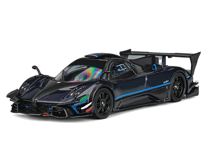 Pagani Zonda Revolucion Dark Blue Metallic and Carbon with Extra Wheels 1/64 Diecast Model Car by CM Model image 2