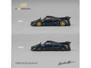 Pagani Zonda Revolucion Dark Blue Metallic and Carbon with Extra Wheels 1/64 Diecast Model Car by CM Model image 5