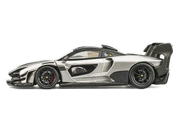 McLaren Senna GTR Silver Gray Metallic with Carbon Hood and Black Top 1/64 Diecast Model Car by CM Model image 2