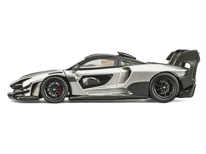 McLaren Senna GTR Silver Gray Metallic with Carbon Hood and Black Top 1/64 Diecast Model Car by CM Model image 2