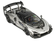 McLaren Senna GTR Silver Gray Metallic with Carbon Hood and Black Top 1/64 Diecast Model Car by CM Model image 4