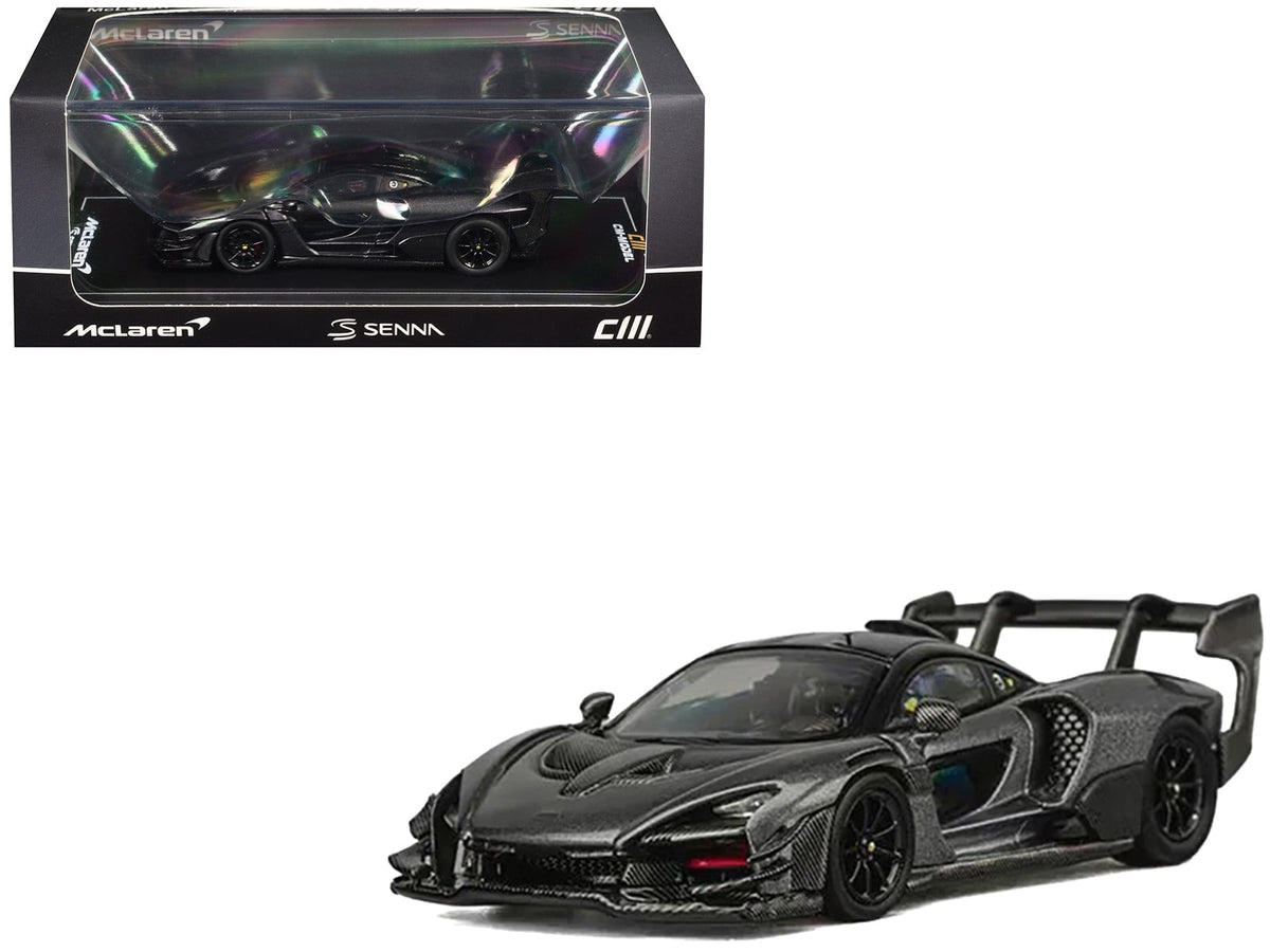 McLaren Senna GTR Dark Gray Metallic with Carbon Hood and Black Top 1/64 Diecast Model Car by CM Model