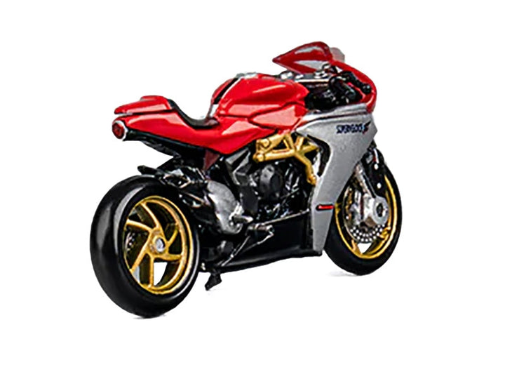 MV Agusta Superveloce 800 Motorcycle Red and Silver with Figure 1/64 Diecast Model by CM Model image 2