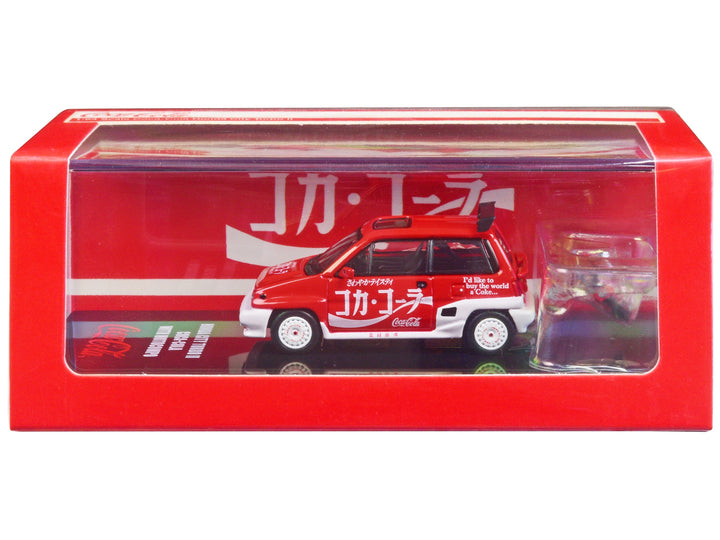 Honda City Turbo II RHD (Right Hand Drive) Red and White "Coca-Cola" with Honda Motocompo Scooter 1/64 Diecast Model Car by Inno Models image 2