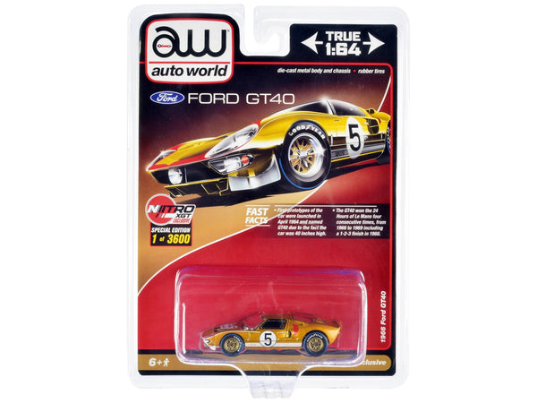 Auto World 1966 Ford GT40 right hand drive number 5 gold graphics 1:64 CP7923, view 1