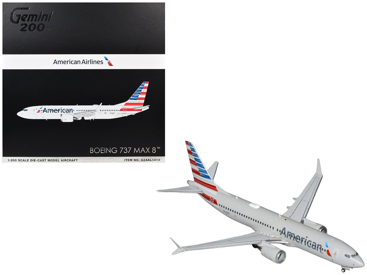 Boeing 737 MAX 8 Commercial Aircraft "American Airlines" (N326RP) Gray with Striped Tail "Gemini 200" Series 1/200 Diecast Model by GeminiJets