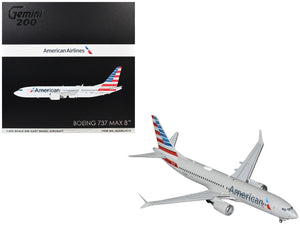 Boeing 737 MAX 8 Commercial Aircraft "American Airlines" (N326RP) Gray with Striped Tail "Gemini 200" Series 1/200 Diecast Model by GeminiJets