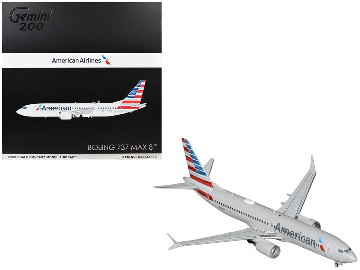 Boeing 737 MAX 8 Commercial Aircraft "American Airlines" (N326RP) Gray with Striped Tail "Gemini 200" Series 1/200 Diecast Model by GeminiJets