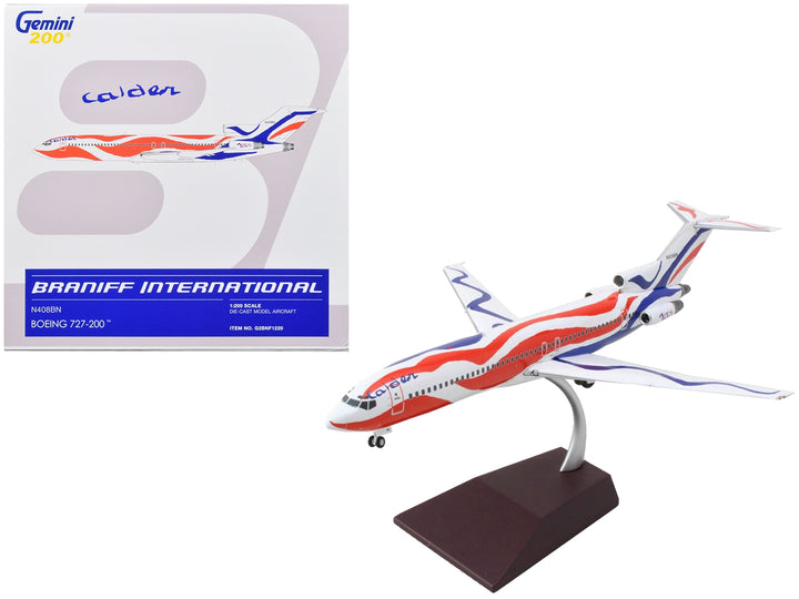 Boeing 727-200 Commercial Aircraft "Braniff International Airways - Calder Bicentennial Livery" White with Red and Blue Stripes "Gemini 200" Series 1/200 Diecast Model Airplane by GeminiJets image 2