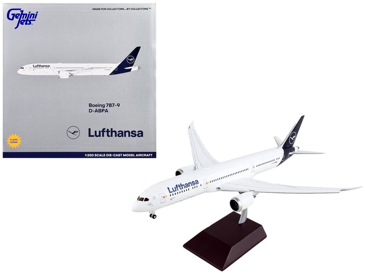 Boeing 787-9 Commercial Aircraft with Flaps Down "Lufthansa" White with Blue Tail "Gemini 200" Series 1/200 Diecast Model Airplane by GeminiJets image 2