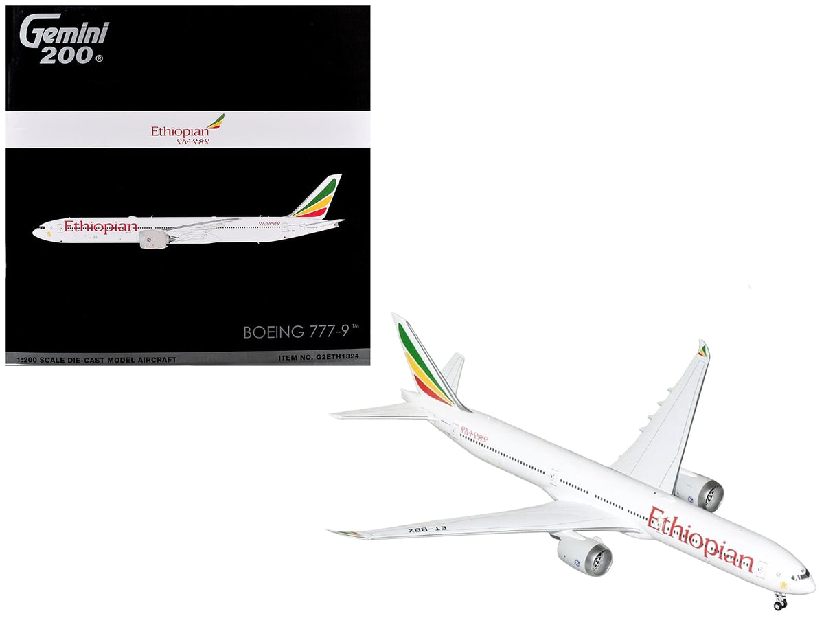 Boeing 777-9 Commercial Aircraft "Ethiopian Airlines" (ET-BBX) White with Tail Stripes "Gemini 200" Series 1/200 Diecast Model Airplane by GeminiJets