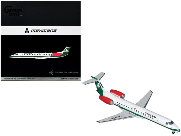 Embraer ERJ-145 Commercial Aircraft "Mexicana de Aviacion" (XA-MBR) White with Green Stripes and Tail "Gemini 200" Series 1/200 Diecast Model by GeminiJets