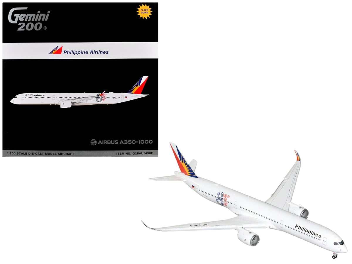 Airbus A350-1000 Commercial Aircraft with Flaps Down "Philippine Airlines" (RP-C3510) White with Tail Graphics "Gemini 200" 1/200 Diecast Model Airplane by GeminiJets