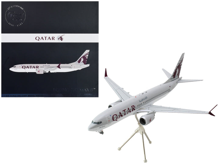 Boeing 737 MAX 8 Commercial Aircraft "Qatar Airways" Gray and White with Tail Graphics "Gemini 200" Series 1/200 Diecast Model Airplane by GeminiJets image 2