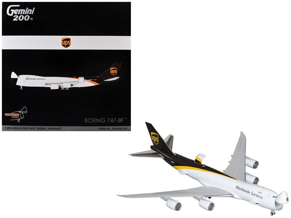 Boeing 747-8F Commercial Aircraft "UPS Worldwide Services" (N607UP) White with Brown Tail "Gemini 200 - Interactive Series" Series 1/200 Diecast Model by GeminiJets