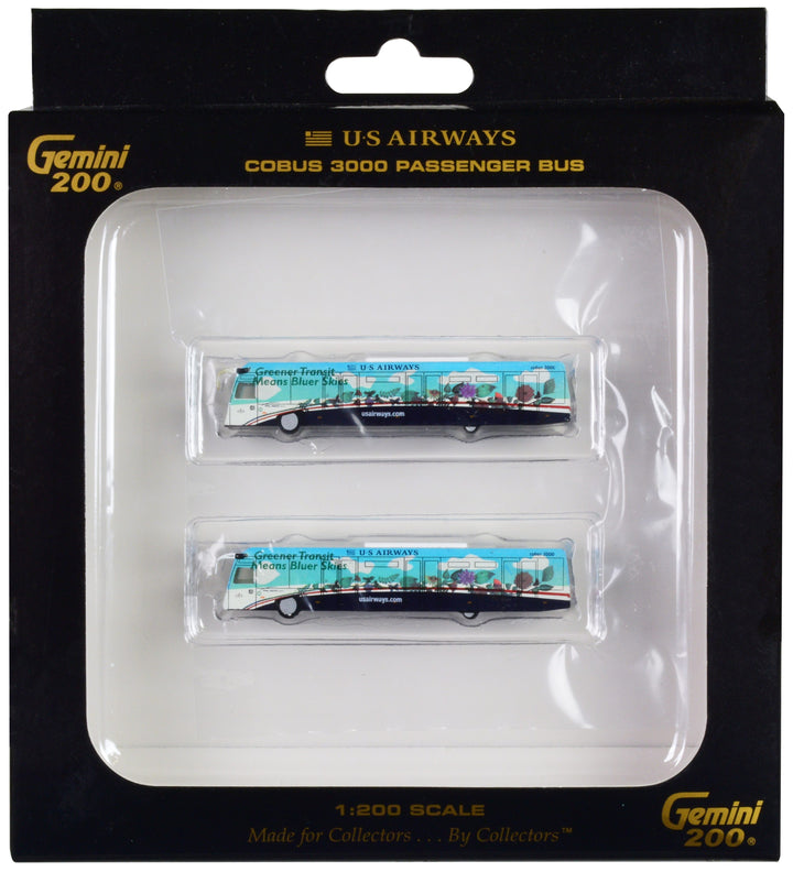 Cobus 3000 Passenger Bus White and Blue with Graphics "US Airways Shuttle Bus - Greener Transit" 2 Piece Set "Gemini 200" Series Diecast Models by GeminiJets image 2