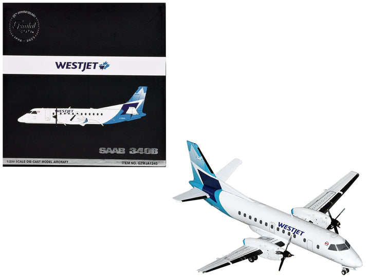 Saab 340B Commercial Aircraft "WestJet" (C-GOIA) White with Blue Stripes and Tail "Gemini 200" Series 1/200 Diecast Model Airplane by GeminiJets image 2