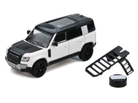 Land Rover Defender 110 White Metallic with Black Top and Roof Rack 1/64 Diecast Model Car by GCD x Enchery image 2