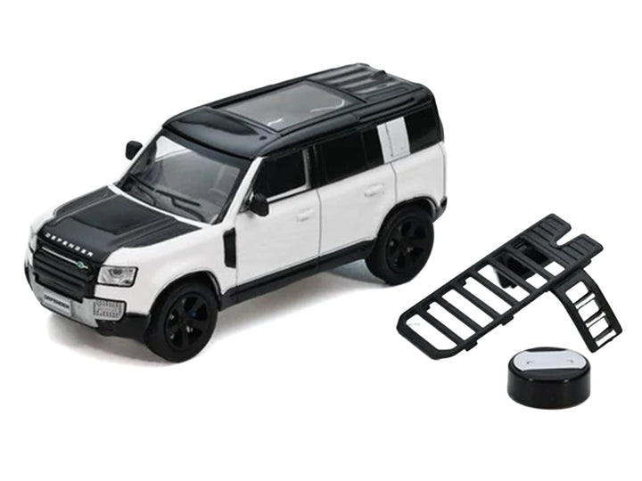 Land Rover Defender 110 White Metallic with Black Top and Roof Rack 1/64 Diecast Model Car by GCD x Enchery image 2