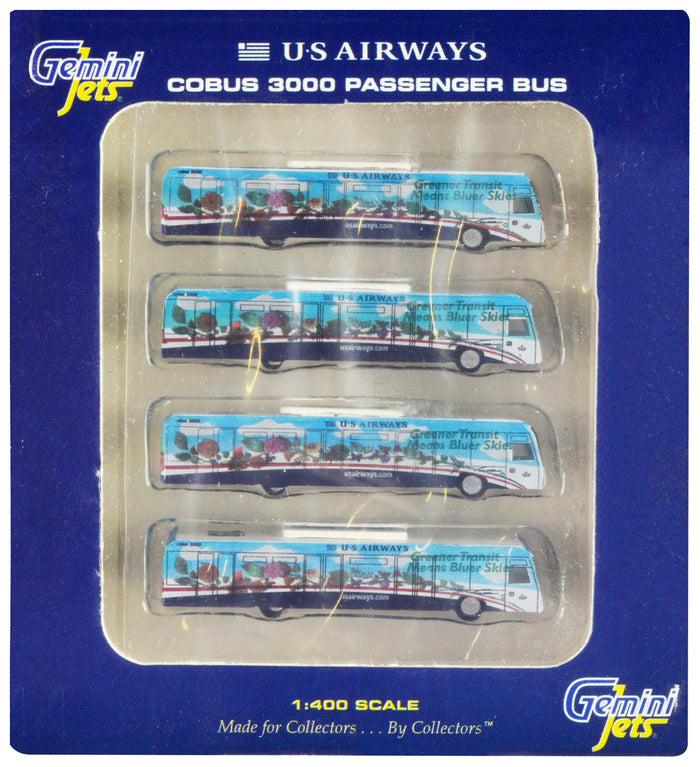 Cobus 3000 Passenger Bus White and Blue with Graphics "US Airways Shuttle Bus - Greener Transit" 4 Piece Set 1/400 Diecast Models by GeminiJets image 2