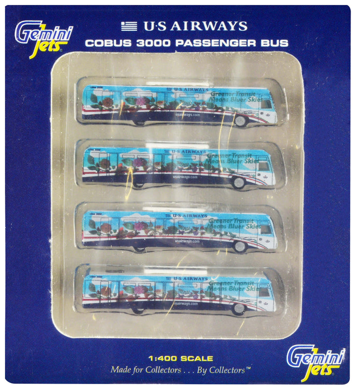 Cobus 3000 Passenger Bus White and Blue with Graphics "US Airways Shuttle Bus - Greener Transit" 4 Piece Set 1/400 Diecast Models by GeminiJets image 2
