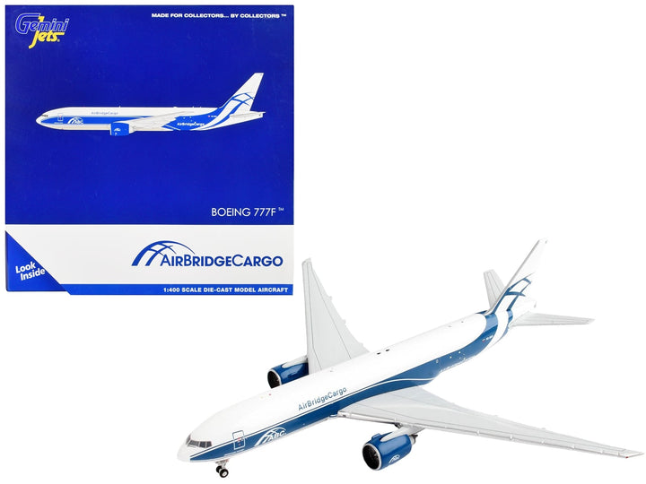 Boeing 777F Commercial Aircraft "AirBridgeCargo" White with Blue Stripes 1/400 Diecast Model Airplane by GeminiJets image 2