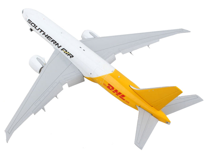 Boeing 777F Commercial Aircraft with Flaps Down "Southern Air - DHL" White and Yellow 1/400 Diecast Model Airplane by GeminiJets image 2