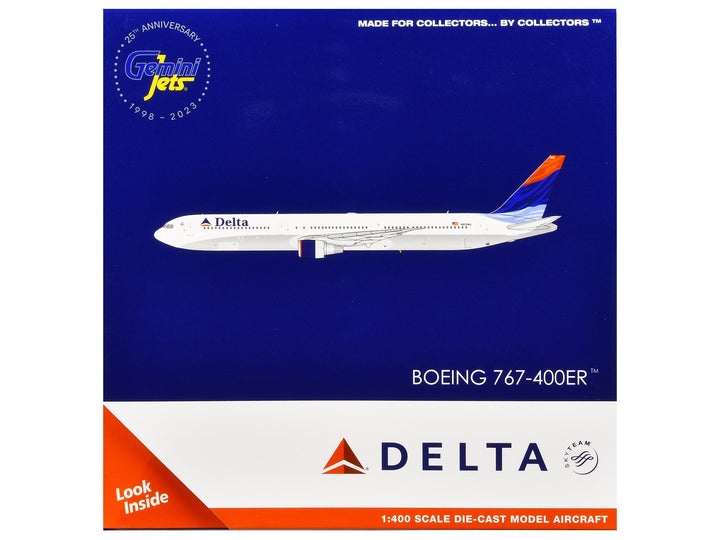 Boeing 767-400ER Commercial Aircraft "Delta Air Lines" (N829MH) White with Red and Blue Tail 1/400 Diecast Model Airplane by GeminiJets image 3