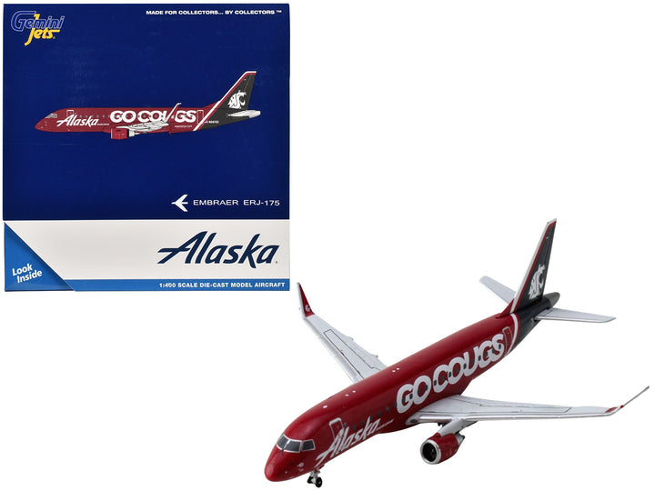 Embraer ERJ-175 Commercial Aircraft "Alaska Airlines/Horizon - Washington State Cougars" (N661QX) Red with Gray Tail 1/400 Diecast Model Airplane by GeminiJets image 2