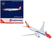 Airbus A350-900 Commercial Aircraft with Flaps Down Configuration "Edelweiss Air" (HB-IHC) White with Red Tail 1/400 Diecast Model Airplane by GeminiJets image 2