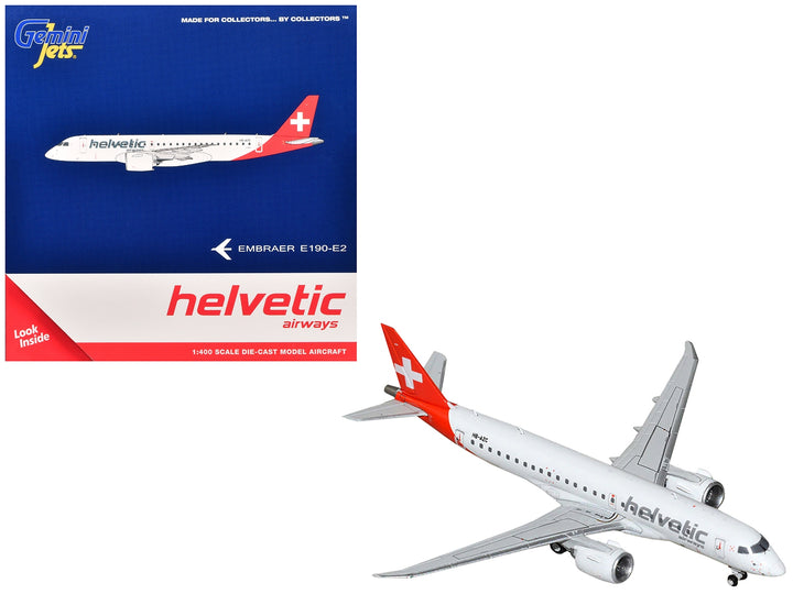 Embraer E190-E2 Commercial Aircraft "Helvetic Airways" (HB-AZC) White with Red Tail 1/400 Diecast Model Airplane by GeminiJets image 2
